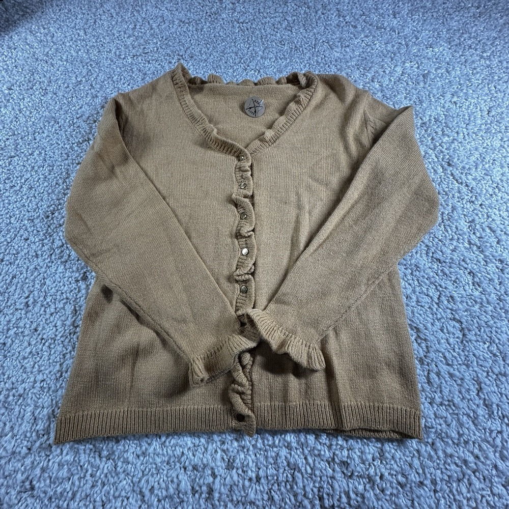 Women's Gold‎ Ruffle Front Cardigan Sweater Button Up Long Sleeve Size 2XL